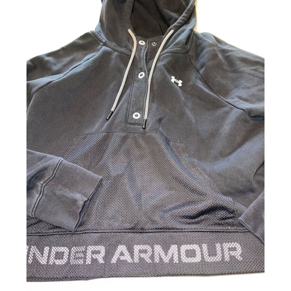 Under Armour Women’s UA Rival Cropped Mesh Hoodie Blk Size XS Drawstrings Logo 